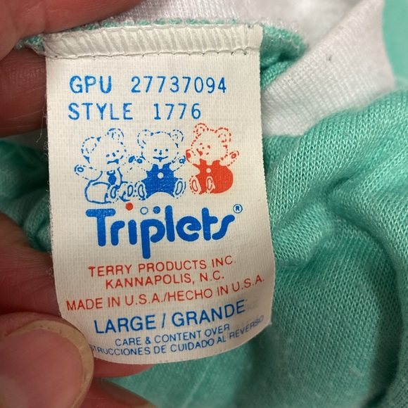 Vintage triplets green unisex snap polyester sleeper pajama size large - Picture 5 of 5
